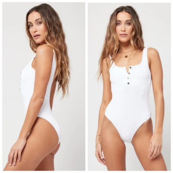 L*Space Float On Ribbed Henley Button One Piece Swimsuit - Picture 2 of 15